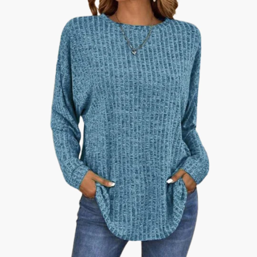 Damen Pullover mit Rundhals und geripptem Saum