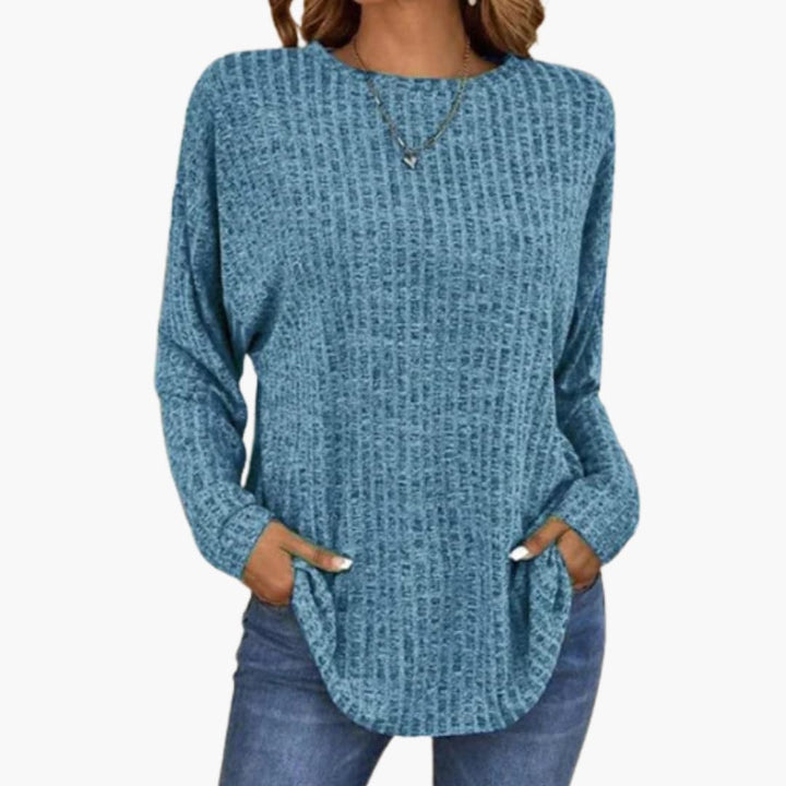 Damen Pullover mit Rundhals und geripptem Saum