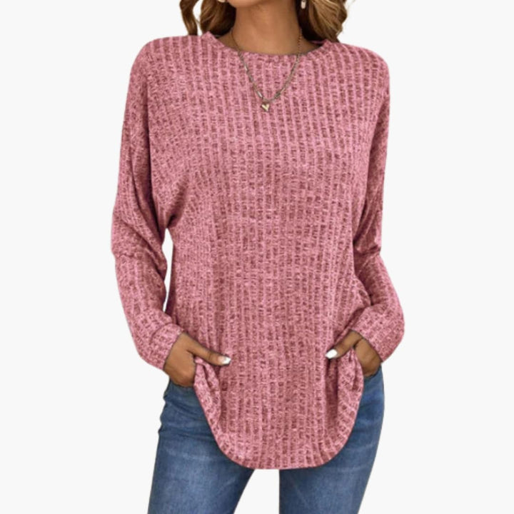 Damen Pullover mit Rundhals und geripptem Saum