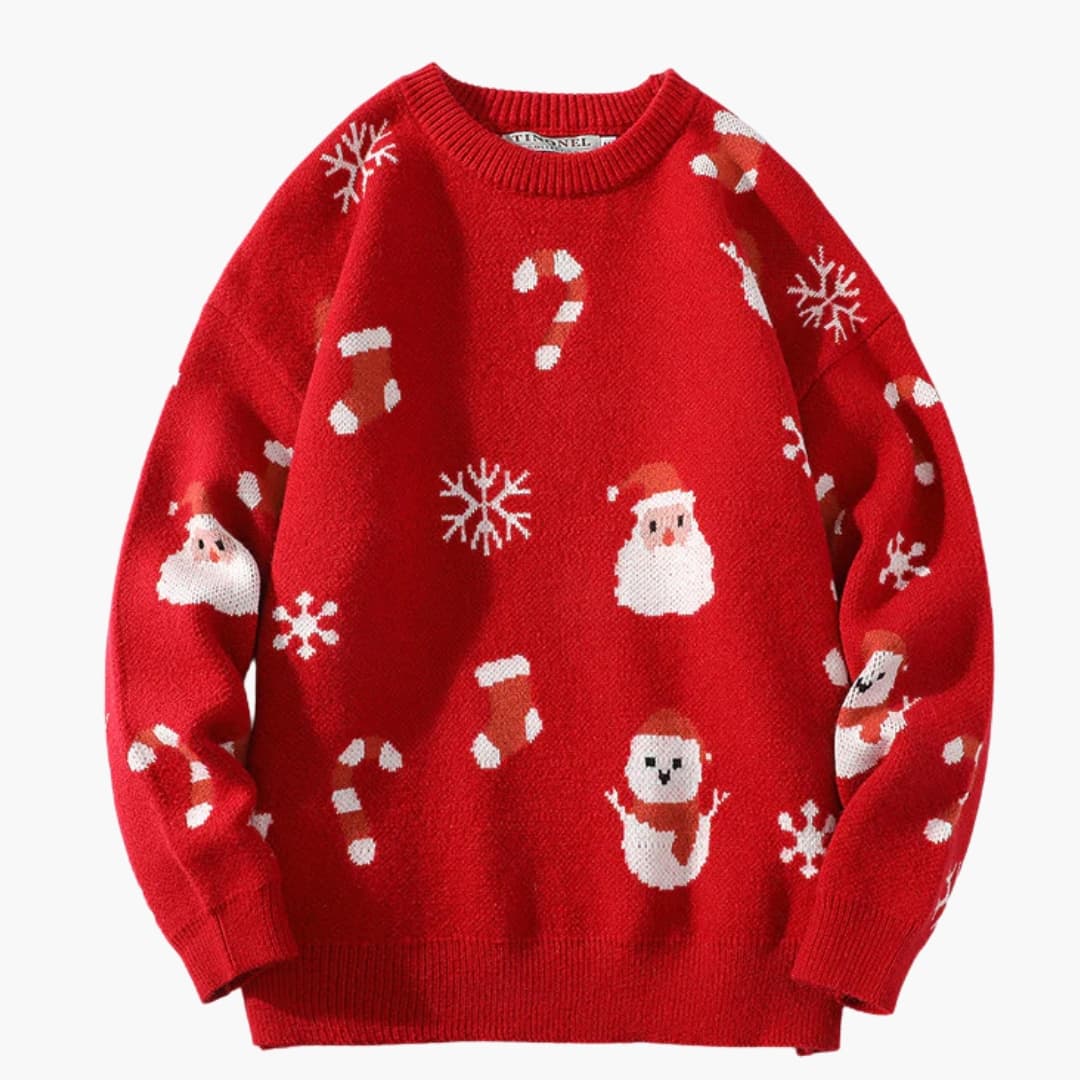 Damen Pullover mit Weihnachtsmann Motiv und strukturierter Strickoberfläche