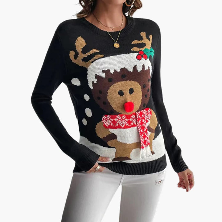 Damen Pullover mit festlichem Rentiermotiv und Strickstruktur