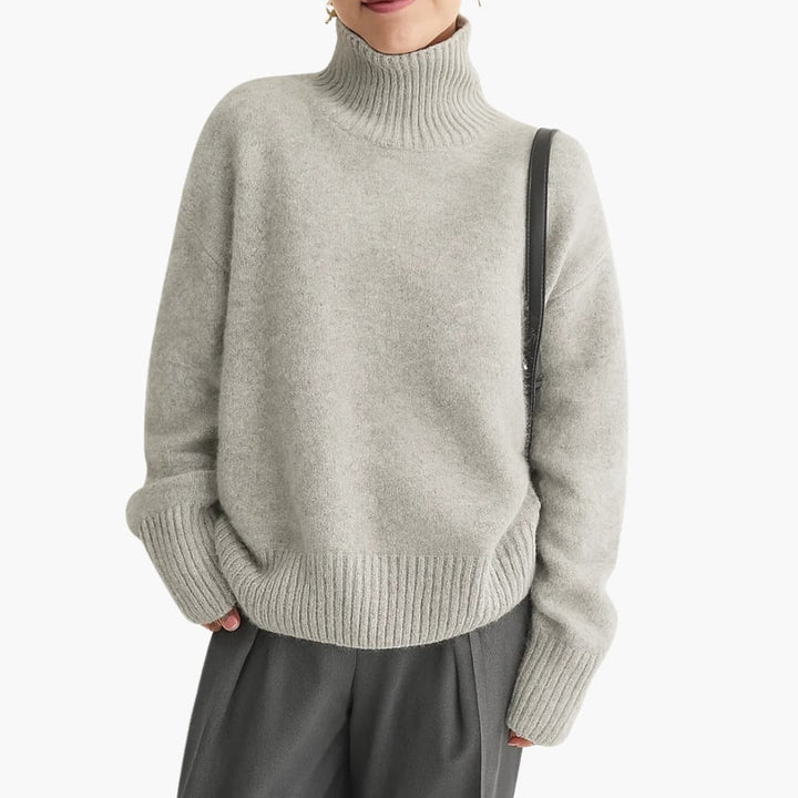 Damen Pullover mit hohem Kragen und Rippbündchen am Saum