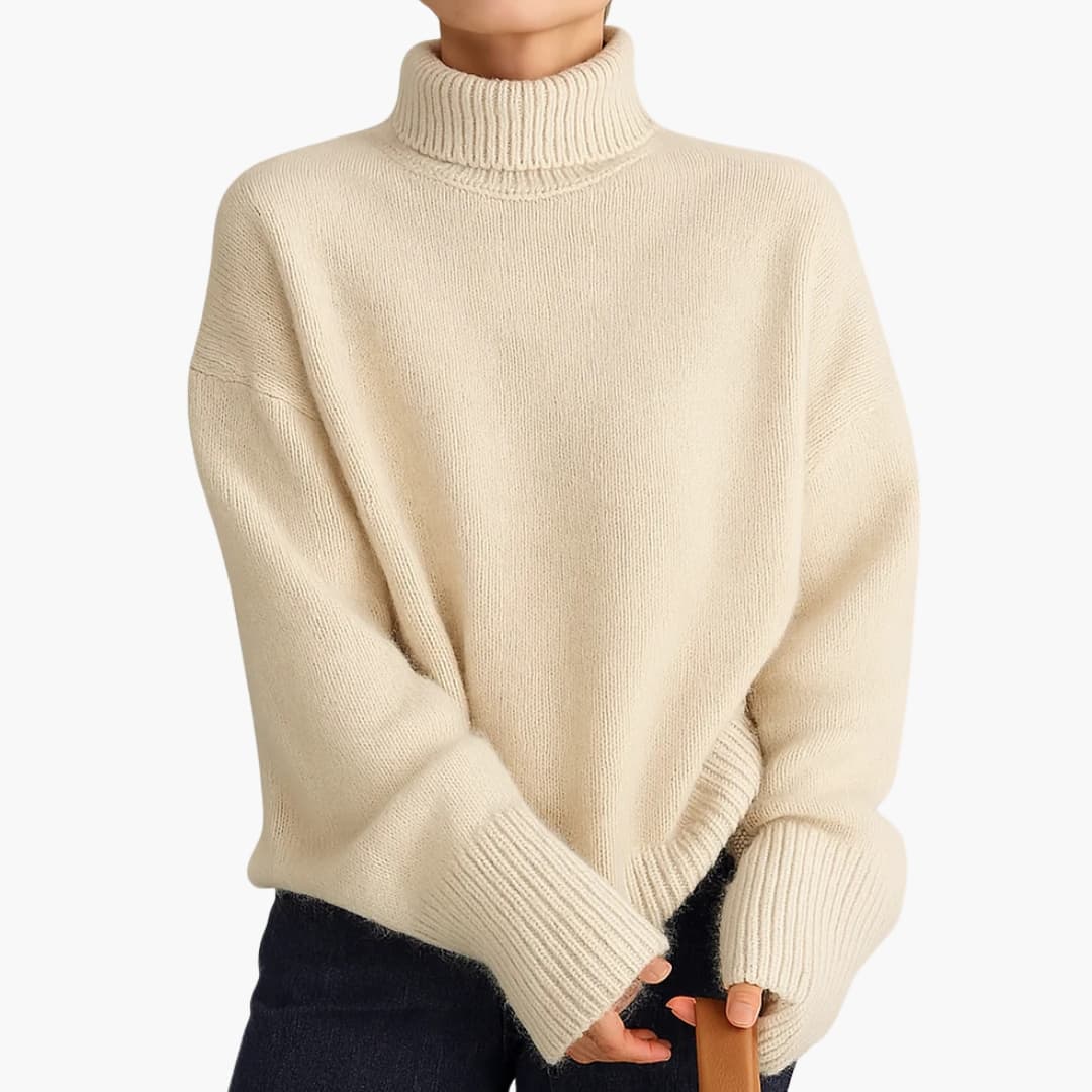 Damen Pullover mit hohem Kragen und Rippbündchen am Saum