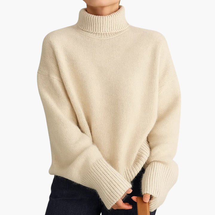 Damen Pullover mit hohem Kragen und Rippbündchen am Saum