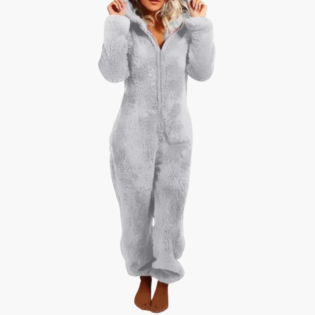 Damen Pyjama Overall mit Kapuze und Reißverschluss