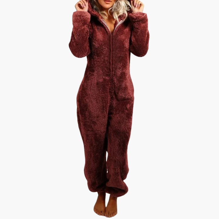 Damen Pyjama Overall mit Kapuze und Reißverschluss