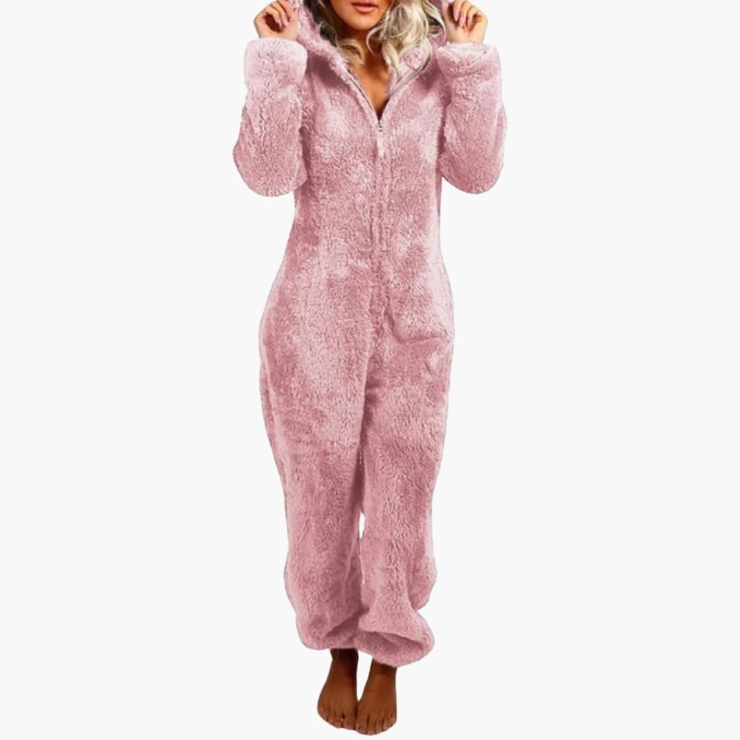 Damen Pyjama Overall mit Kapuze und Reißverschluss