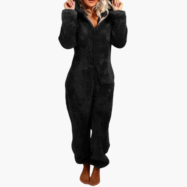 Damen Pyjama Overall mit Kapuze und Reißverschluss