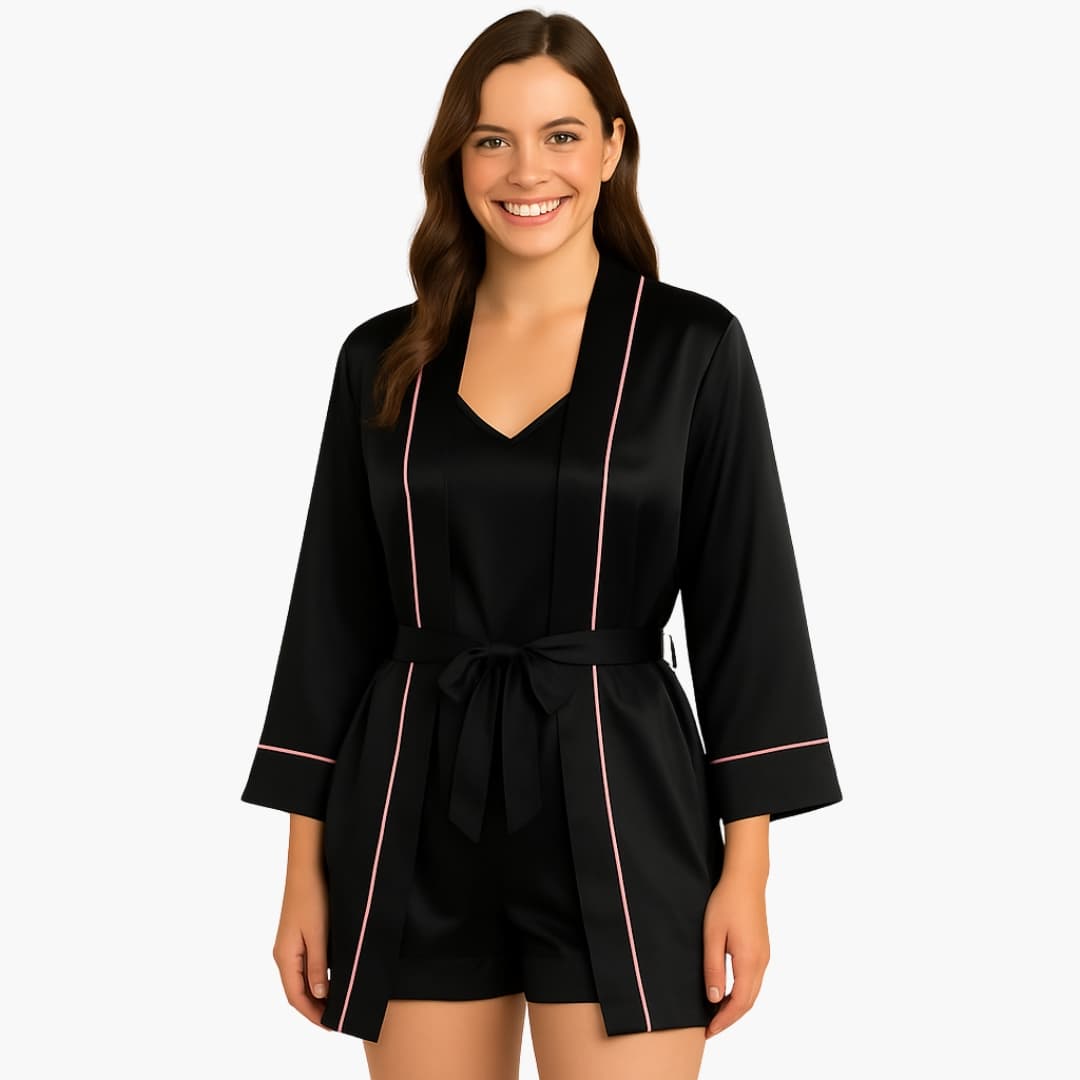 Damen Pyjama Set aus Satin mit Kimono