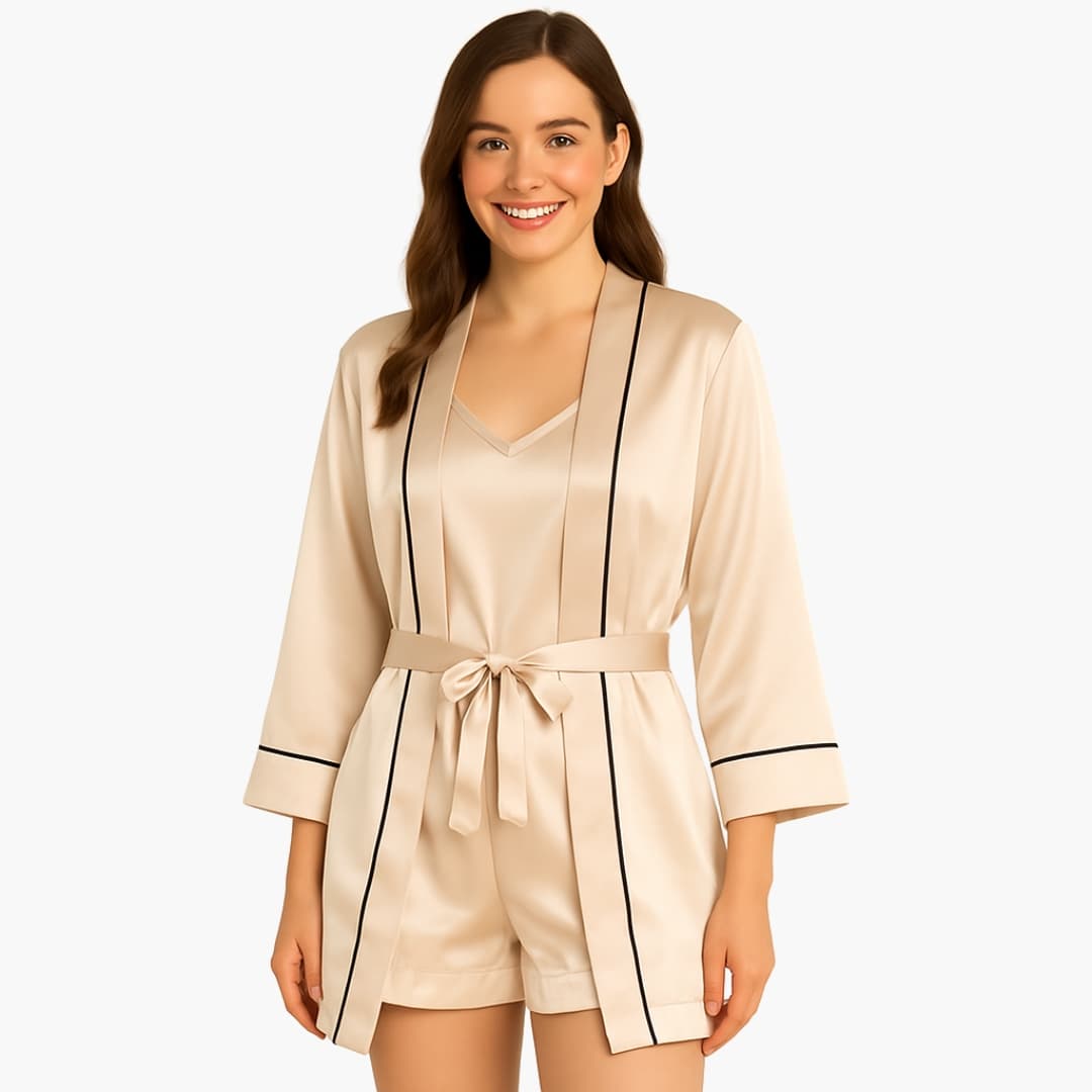 Damen Pyjama Set aus Satin mit Kimono