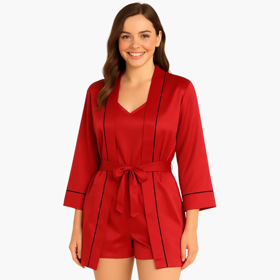 Damen Pyjama Set aus Satin mit Kimono