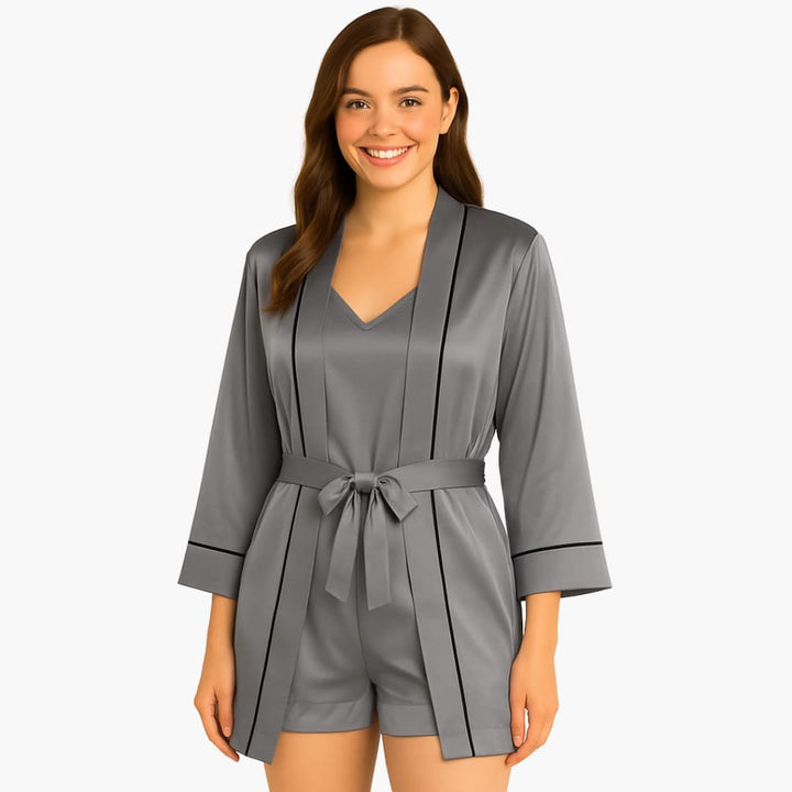 Damen Pyjama Set aus Satin mit Kimono