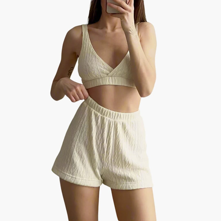 Damen Schlafanzug Set mit Cardigan und Shorts