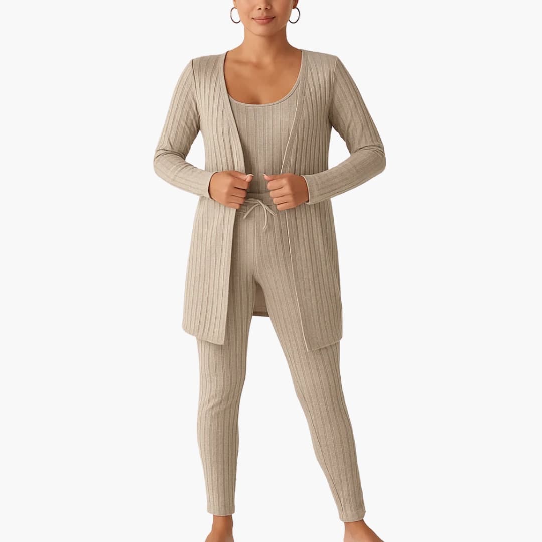 Damen Pyjama Set mit Cardigan und ärmellosem Top