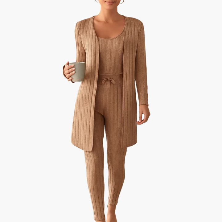 Damen Pyjama Set mit Cardigan und ärmellosem Top
