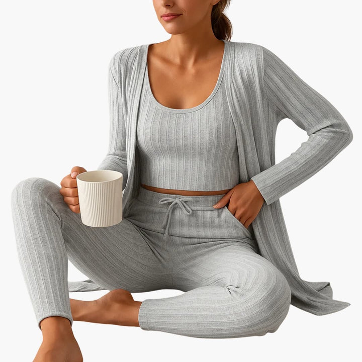Damen Pyjama Set mit Cardigan und ärmellosem Top