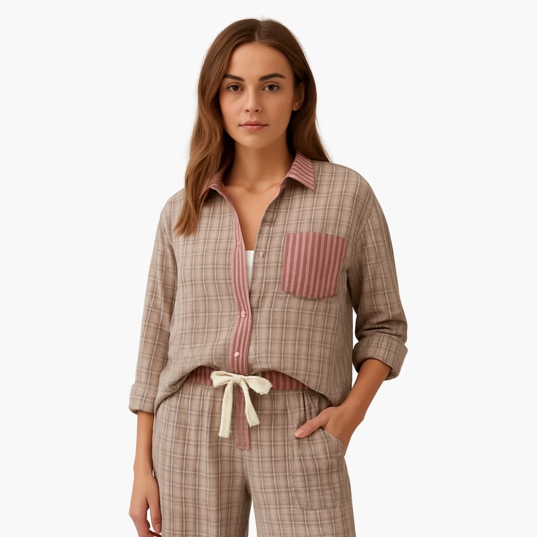 Damen Pyjama Set mit Gestreiftem Hemd