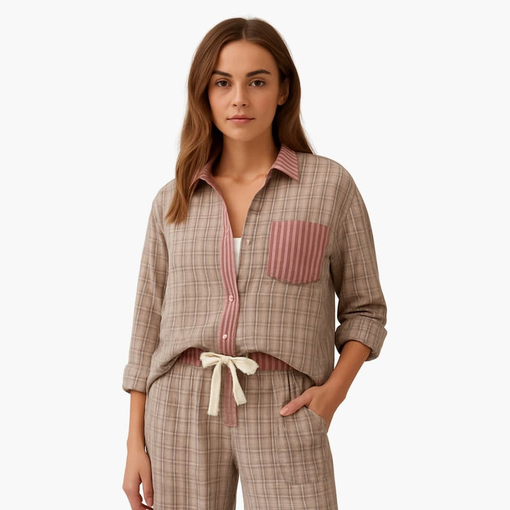 Damen Pyjama Set mit Gestreiftem Hemd