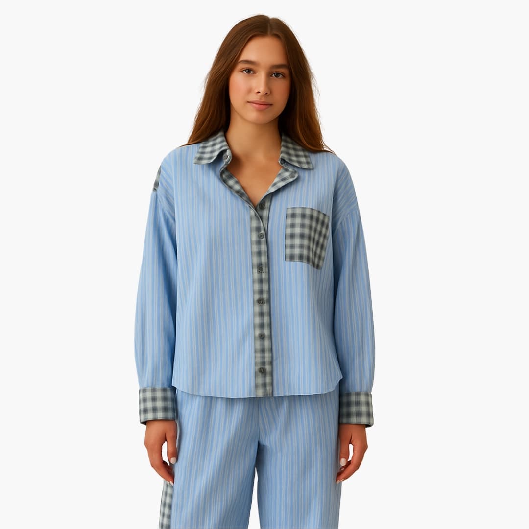 Damen Pyjama Set mit Gestreiftem Hemd