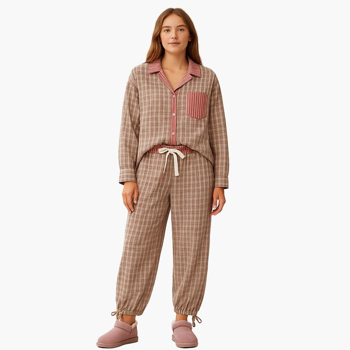 Damen Pyjama Set mit Gestreiftem Hemd