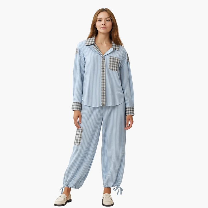 Damen Pyjama Set mit Gestreiftem Hemd