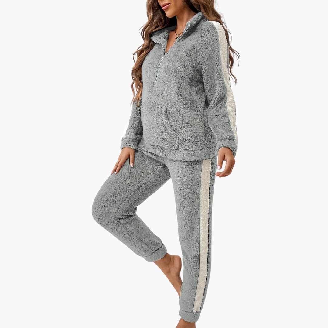 Damen Pyjama Set mit Half Zip Sweatshirt