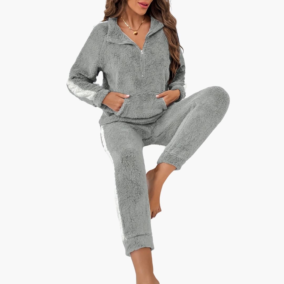 Damen Pyjama Set mit Half Zip Sweatshirt
