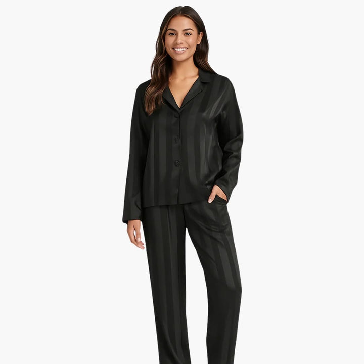 Damen Pyjama Set mit Hemd mit Knopfleiste und Hose