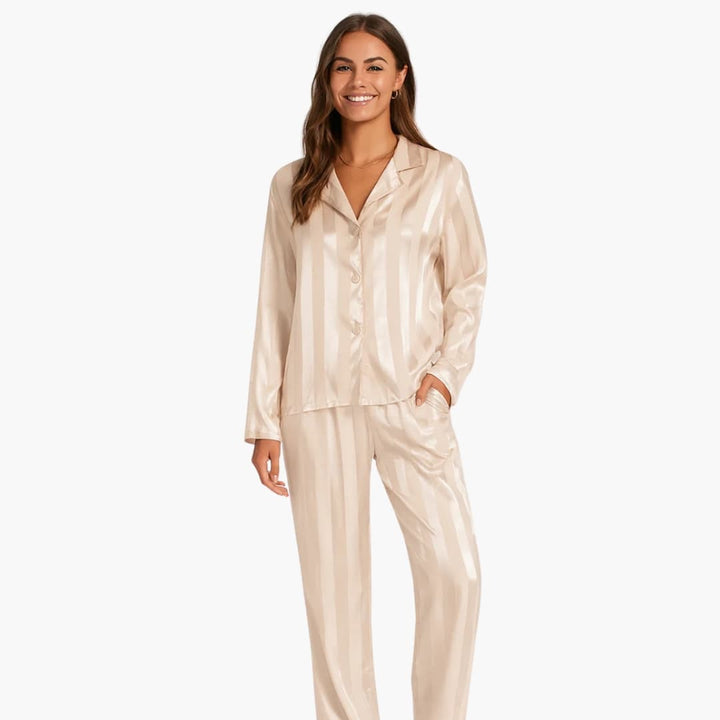 Damen Pyjama Set mit Hemd mit Knopfleiste und Hose