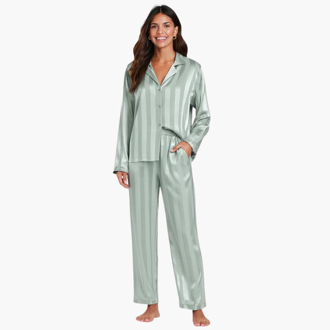 Damen Pyjama Set mit Hemd mit Knopfleiste und Hose