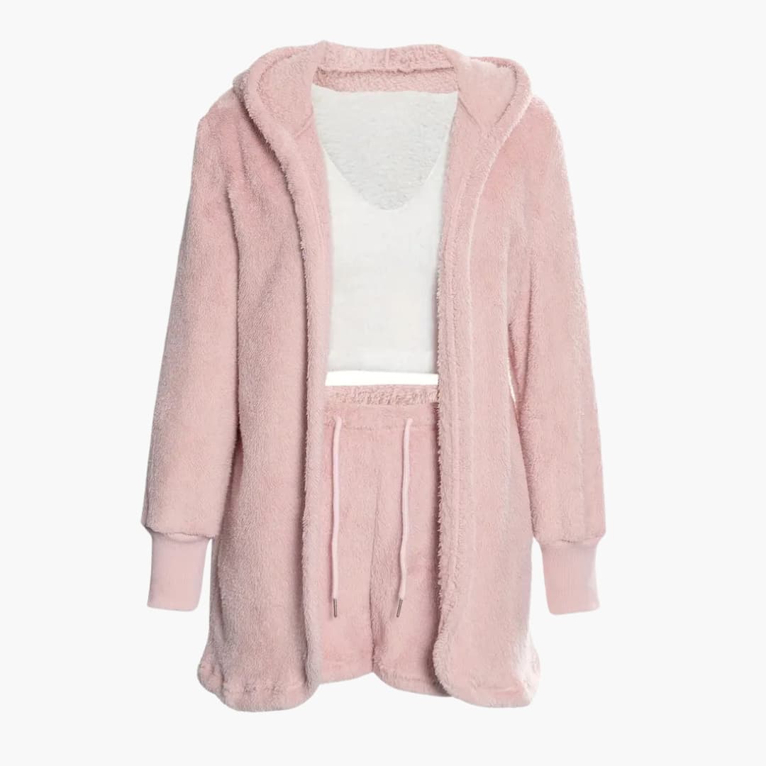 Damen Pyjama Set mit Kapuzen Cardigan und Shorts