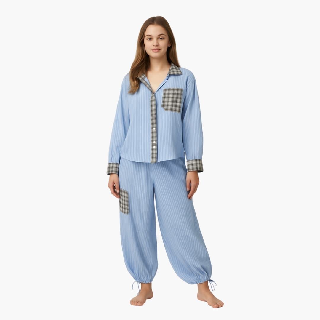 Damen Pyjama Set mit Kordelzughose und Hemd