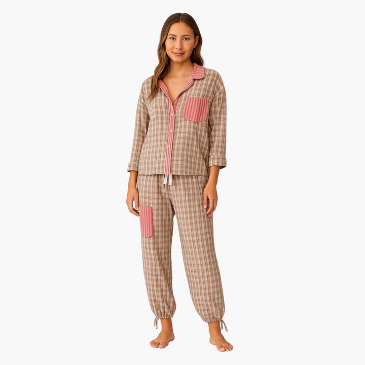 Damen Pyjama Set mit Kordelzughose und Hemd
