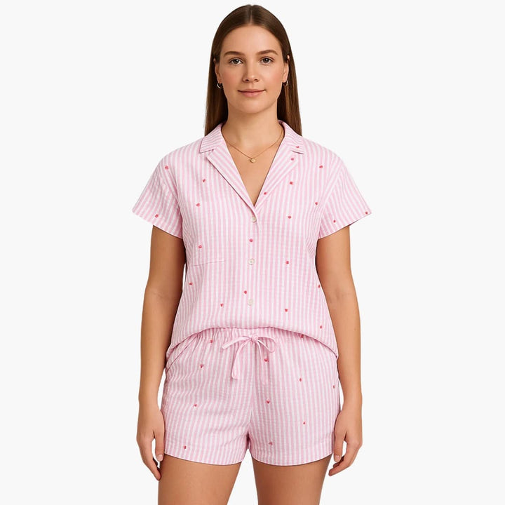 Damen Pyjama Set mit Kurzarm Hemd und Shorts