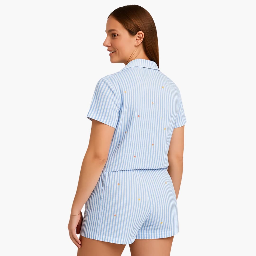 Damen Pyjama Set mit Kurzarm Hemd und Shorts