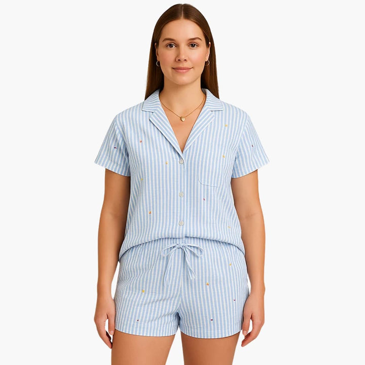 Damen Pyjama Set mit Kurzarm Hemd und Shorts