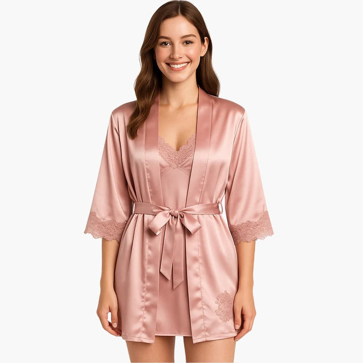 Damen Pyjama Set mit Morgenmantel und Hemd