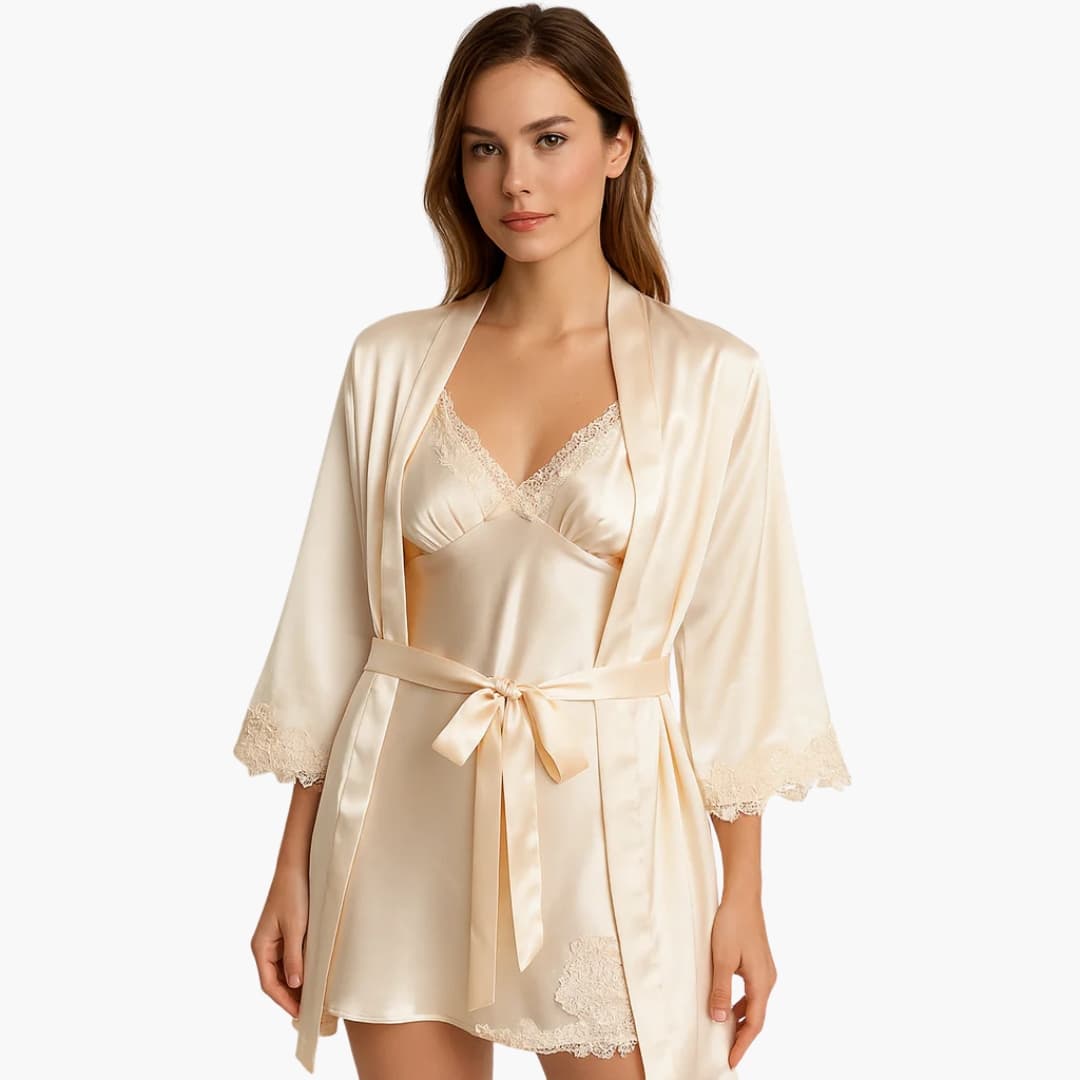 Damen Pyjama Set mit Morgenmantel und Hemd