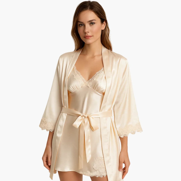 Damen Pyjama Set mit Morgenmantel und Hemd