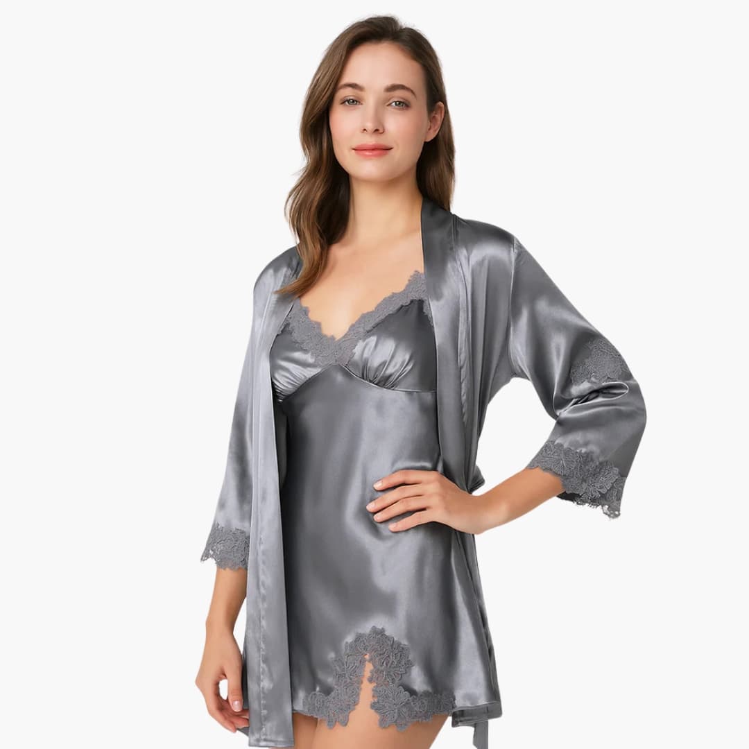 Damen Pyjama Set mit Morgenmantel und Hemd