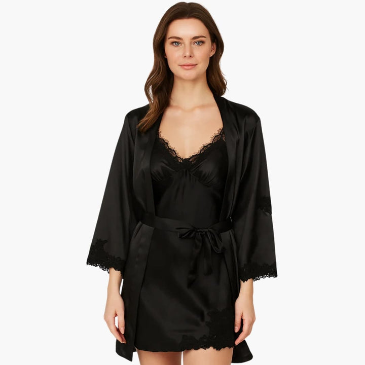 Damen Pyjama Set mit Morgenmantel und Hemd