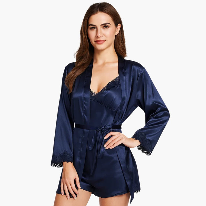 Damen Pyjama Set mit Morgenmantel und Hemd