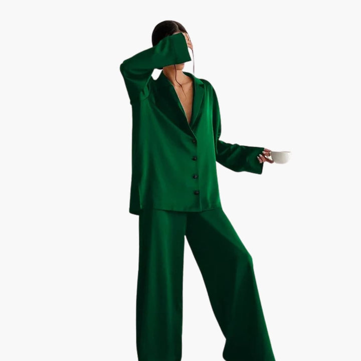 Damen Pyjama Set mit Rundhalsausschnitt und elastischem Bund