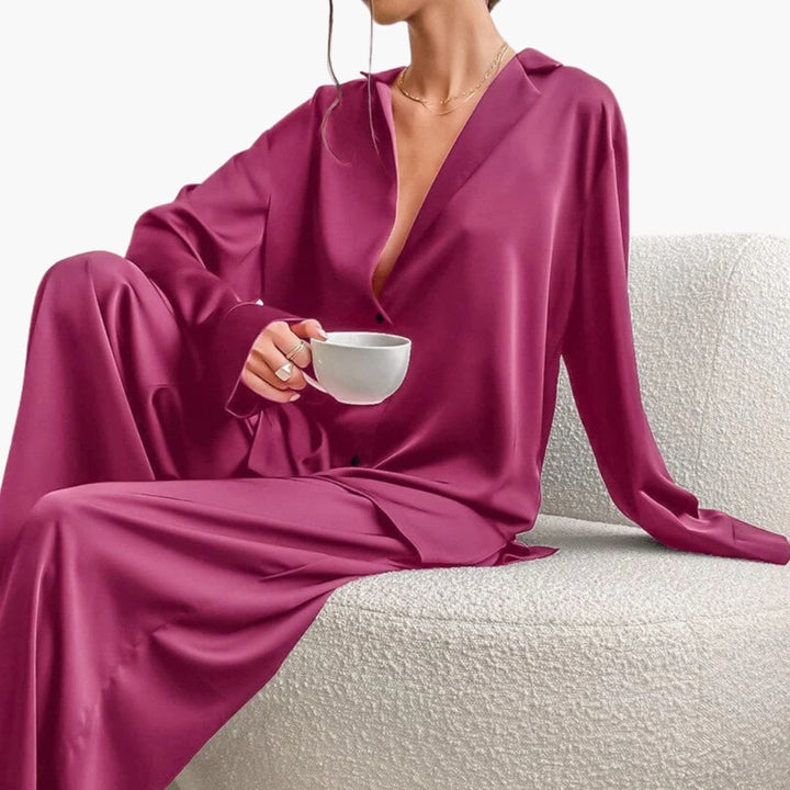 Damen Pyjama Set mit Rundhalsausschnitt und elastischem Bund