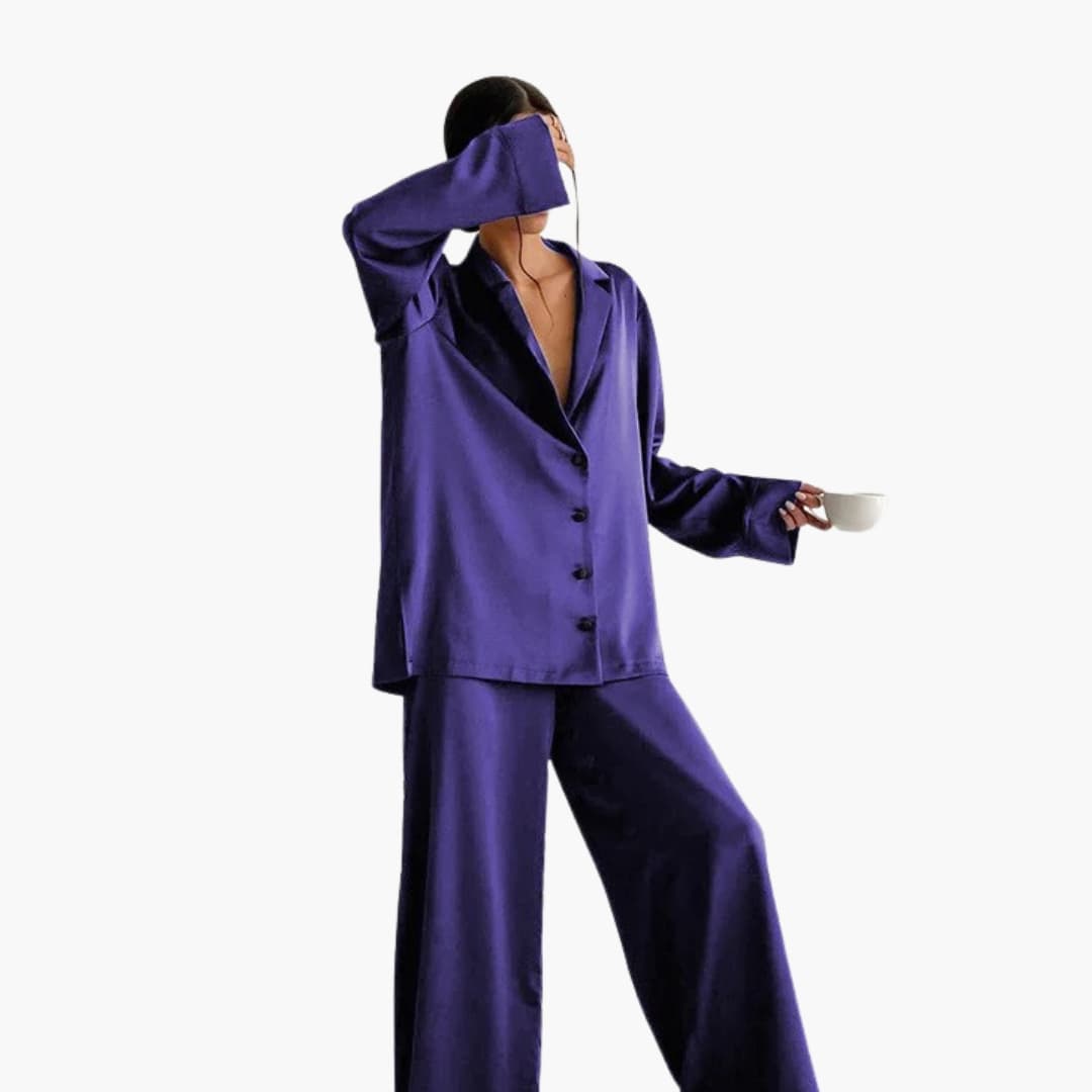 Damen Pyjama Set mit Rundhalsausschnitt und elastischem Bund