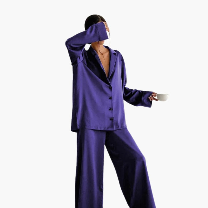 Damen Pyjama Set mit Rundhalsausschnitt und elastischem Bund