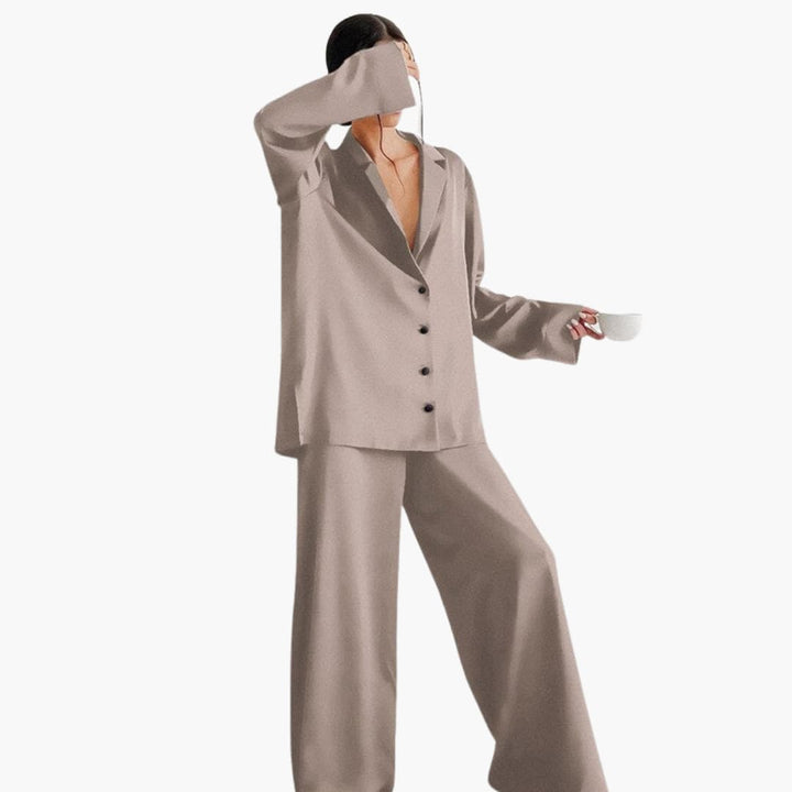 Damen Pyjama Set mit Rundhalsausschnitt und elastischem Bund