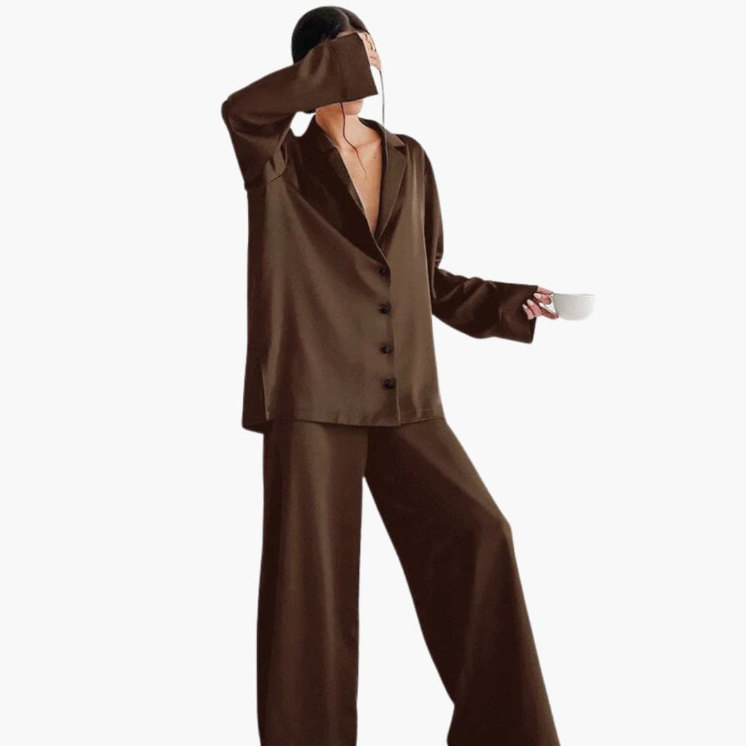 Damen Pyjama Set mit Rundhalsausschnitt und elastischem Bund