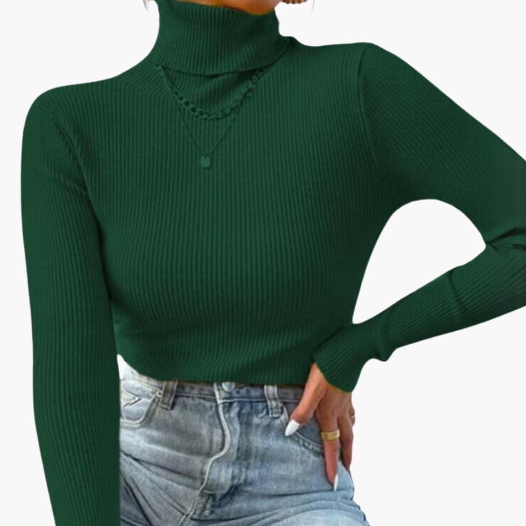 Damen Rollkragenpullover mit Rippoberfläche und langen Ärmeln