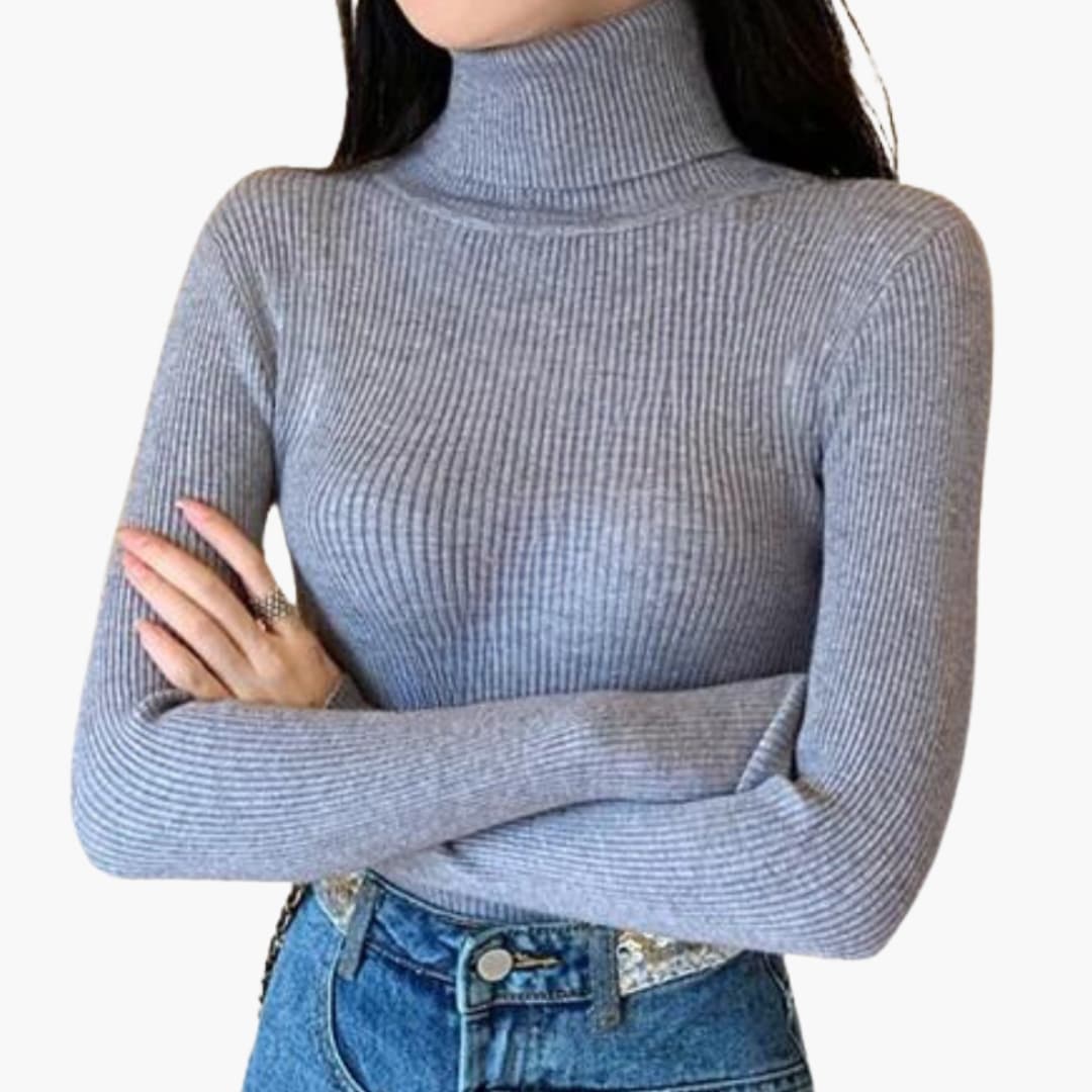 Damen Rollkragenpullover mit Rippoberfläche und langen Ärmeln